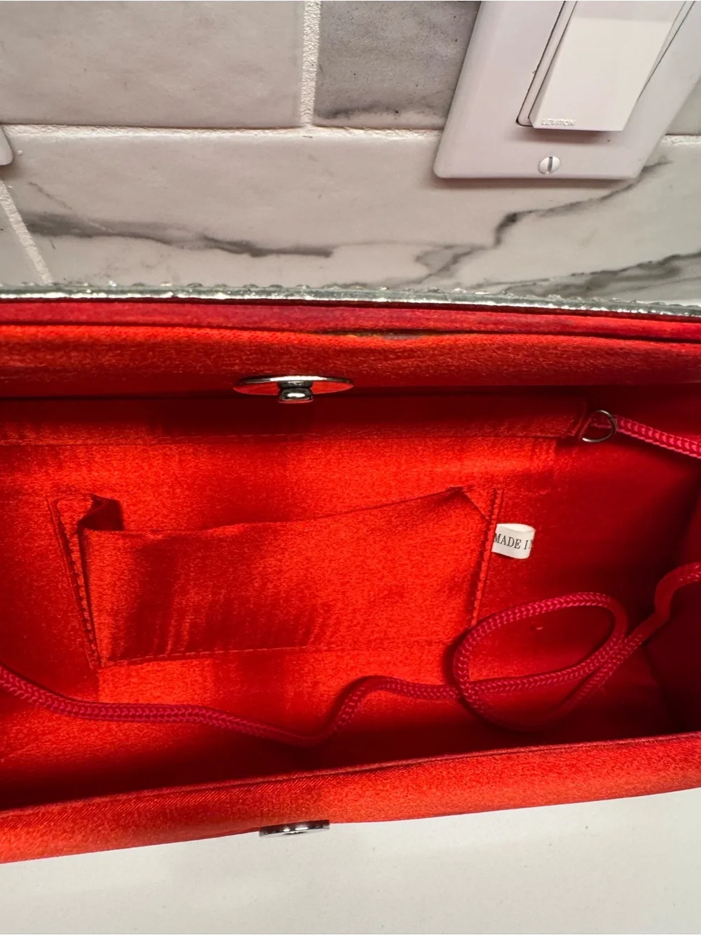 Elegant Red Satin Formal Clutch Purse Sparkling Crystal Accent
